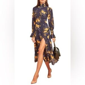 REFORMATION Galena Navy Floral Dress NWT